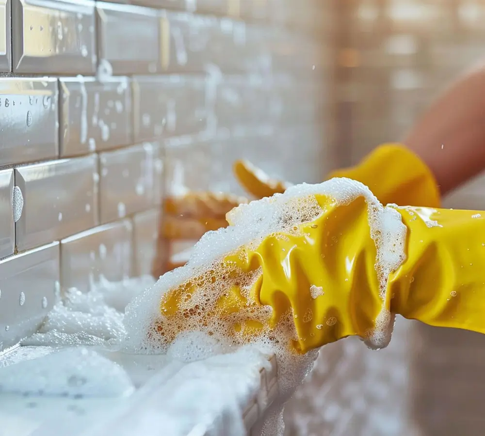 Hands scrub house cleaning
